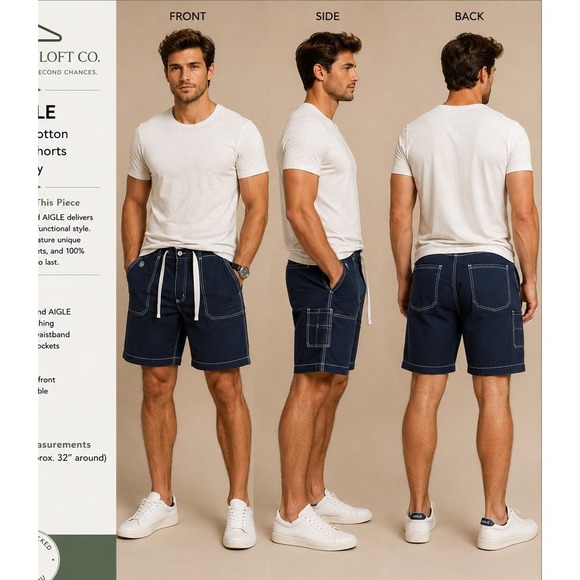 Aigle Other - AIGLE Mens Utility Shorts 36 Navy 100% Cotton Contrast Stitch French Outdoor